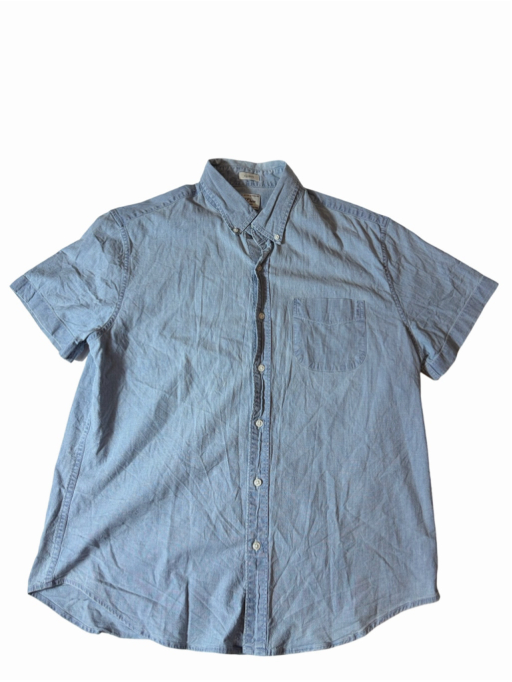 J.Crew Men’s Classic Fit Blue Organic Cotton Chambray Short Sleeve Shirt L